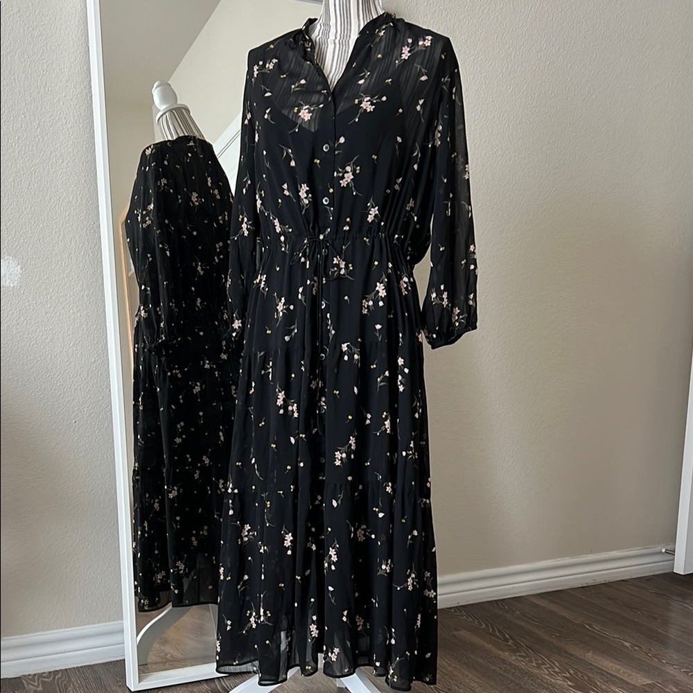 Floral Black Midi Dress